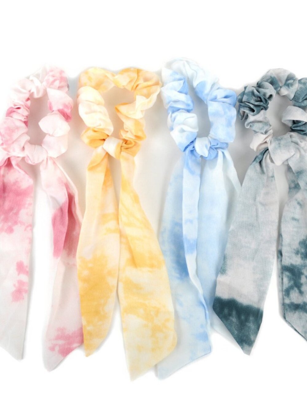 Nollia 4 Sets Tie Dye Print Scrunchies With Matching Hair Ties, Sheer Fabric